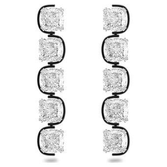 Harmonia drop earrings, Cushion cut floating crystals, White, Rhodium plated swarovski harmonia drop earrings cushion cut floating crystals white rhodium plated