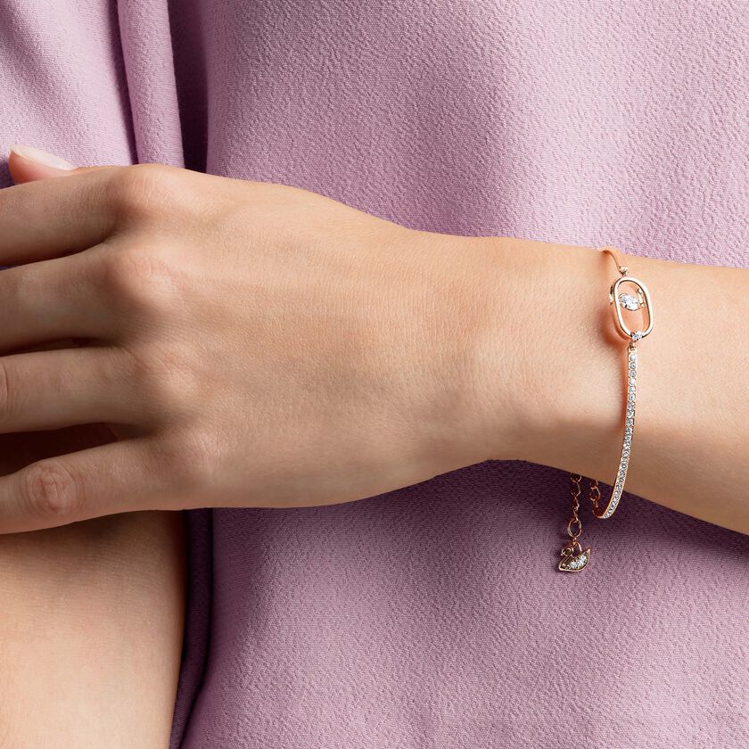 swarovski una bracelet  round cut  oval shape  white  rose gold tone plated