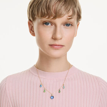 swarovski gema necklace  mixed cuts  drop  multicolored  gold tone plated