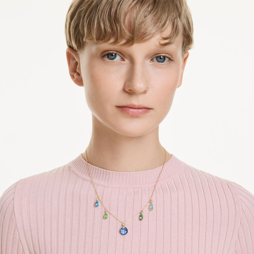 swarovski gema necklace  mixed cuts  drop  multicolored  gold tone plated