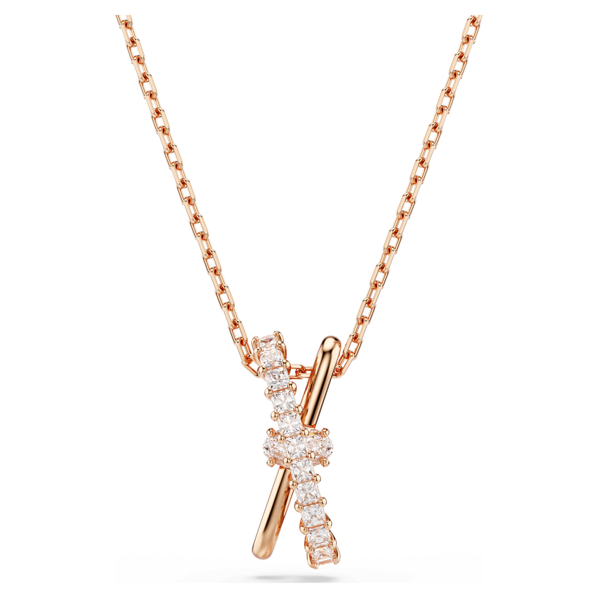 swarovski hyperbola pendant  mixed cuts  twist  white  18k rose gold finish