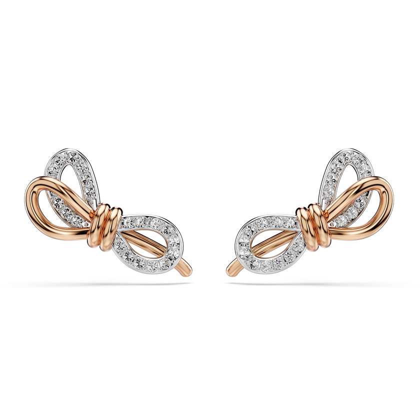 swarovski lifelong stud earrings  pav   bow  white  mixed metal finish
