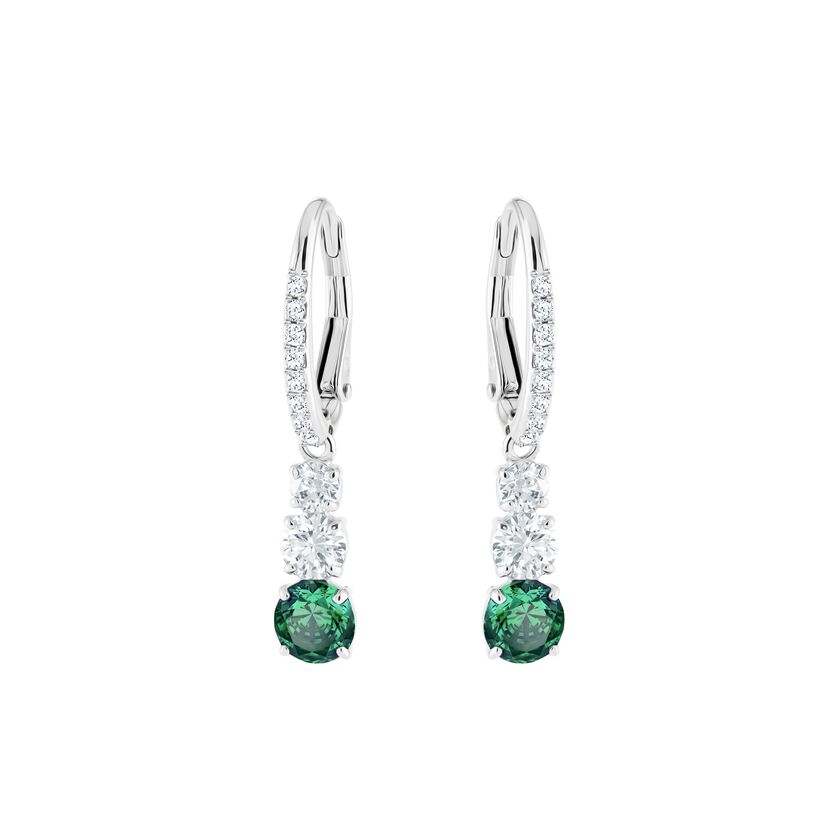 Attract Trilogy Round Pierced Earrings, Green, Rhodium Plating