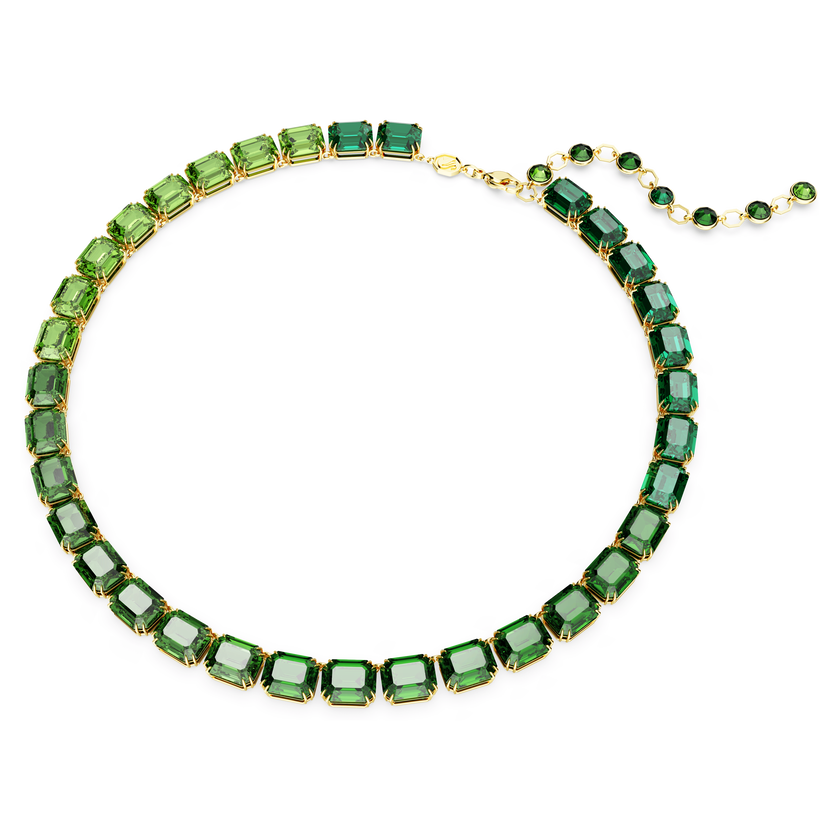 swarovski millenia necklace  octagon cut  color gradient  green  gold tone plated