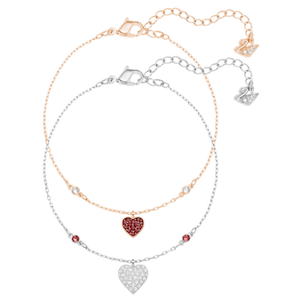 swarovski crystal wishes bracelet  set  2   heart  red  mixed metal finish