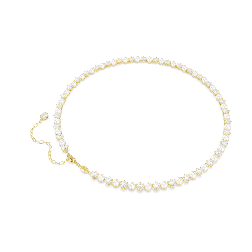 swarovski matrix tennis necklace  crystal pearl  round cut  white  gold tone plated