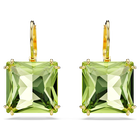 Millenia earrings, Square cut crystal, Green, Gold-tone plated