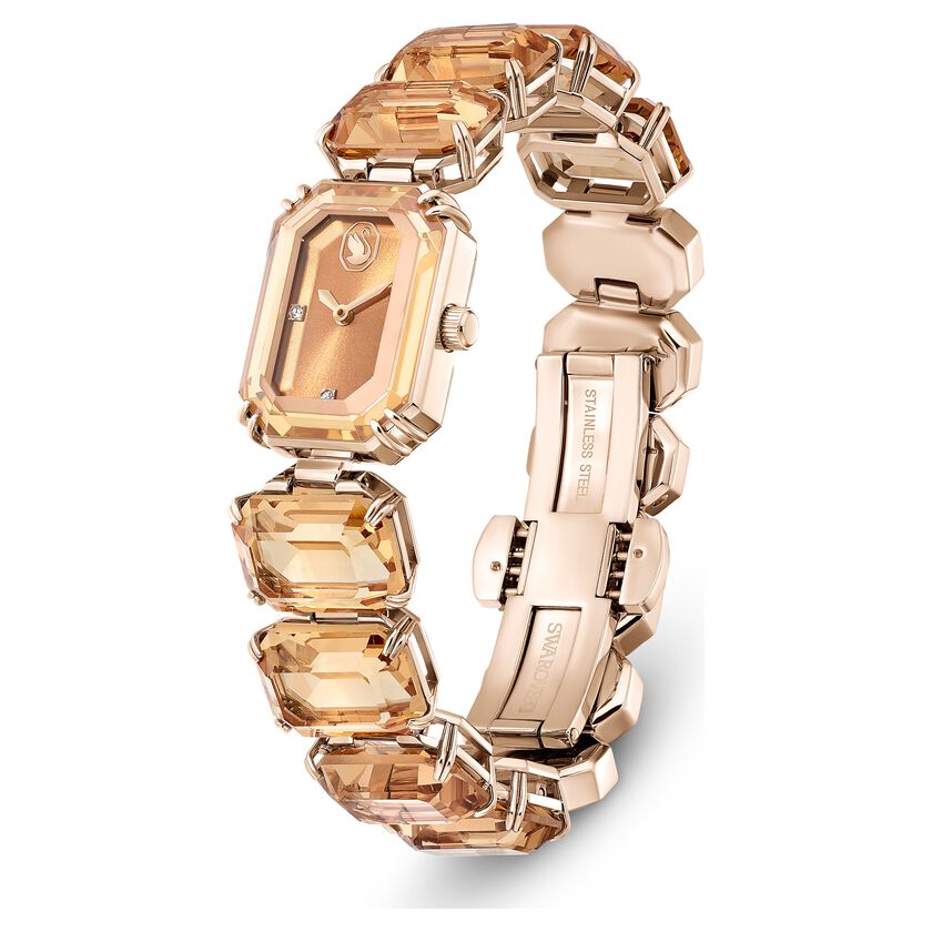 Millenia Watch, Octagon cut bracelet, Brown, Champagne gold-tone finish