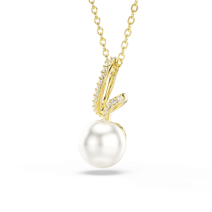 swarovski gabriella pendant  crystal pearl  round cut  white  18k gold finish