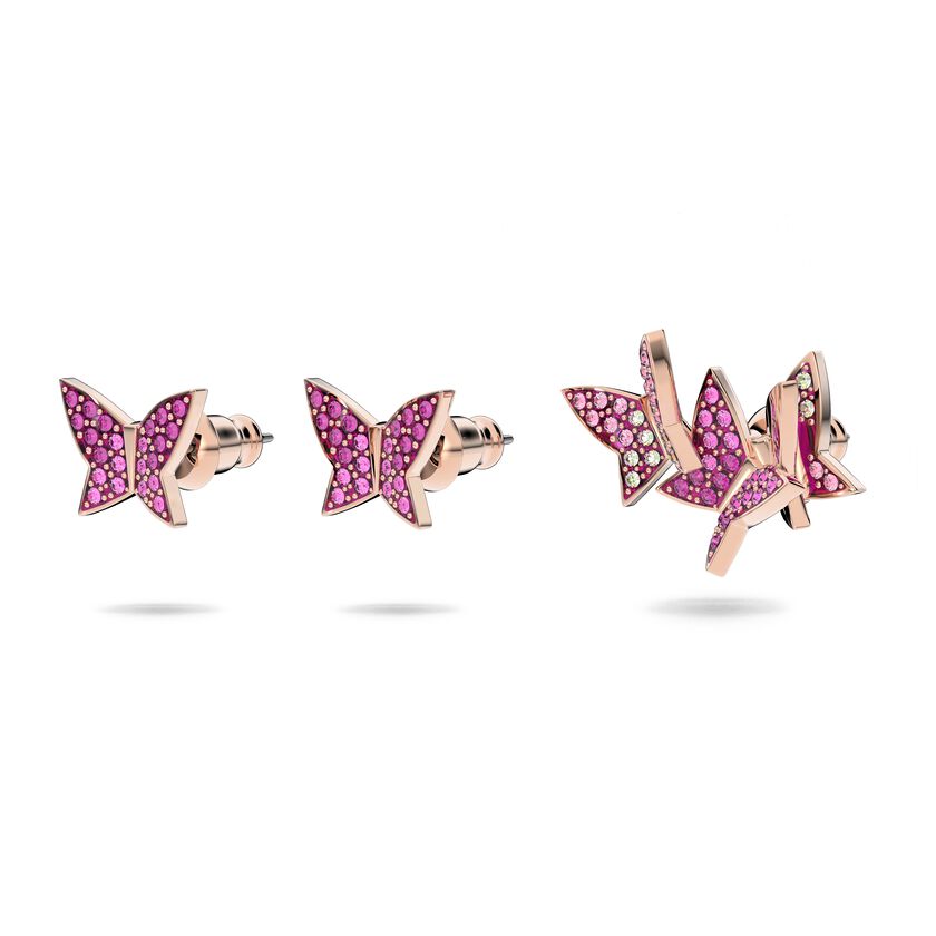 Lilia set, Butterfly, Pink, Rose-gold tone plated