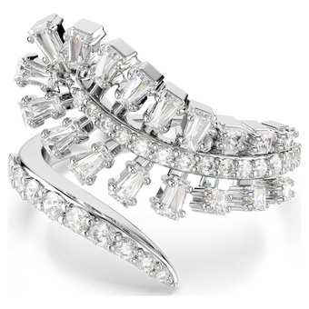 swarovski vienna open ring  mixed cuts  feather  white  rhodium plated