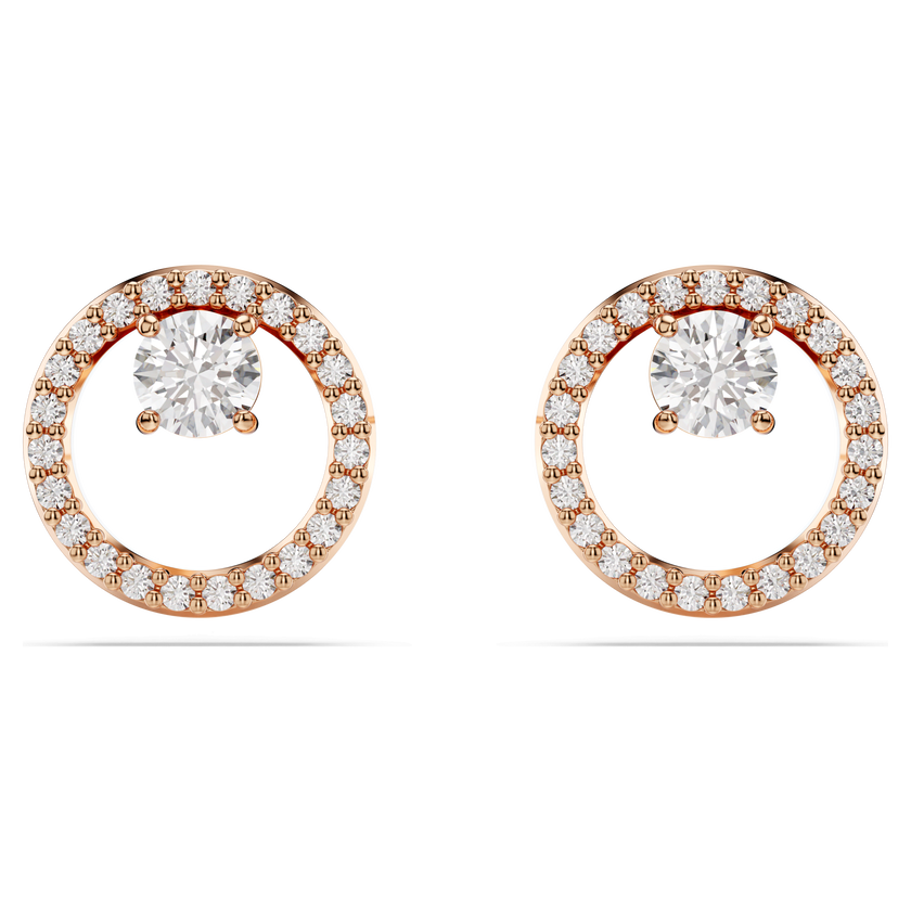 swarovski constella stud earrings  round cut  white  rose gold tone plated