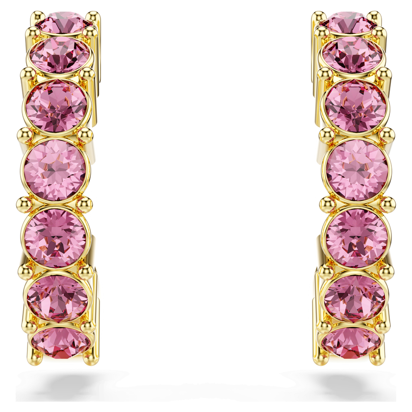 swarovski mini hoop earrings  round cut  pink  18k gold finish