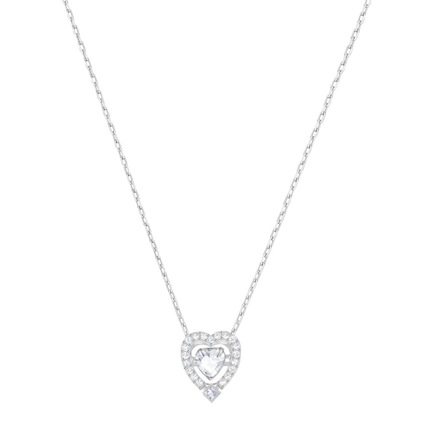 Sparkling Dance Heart Necklace, White, Rhodium Plated