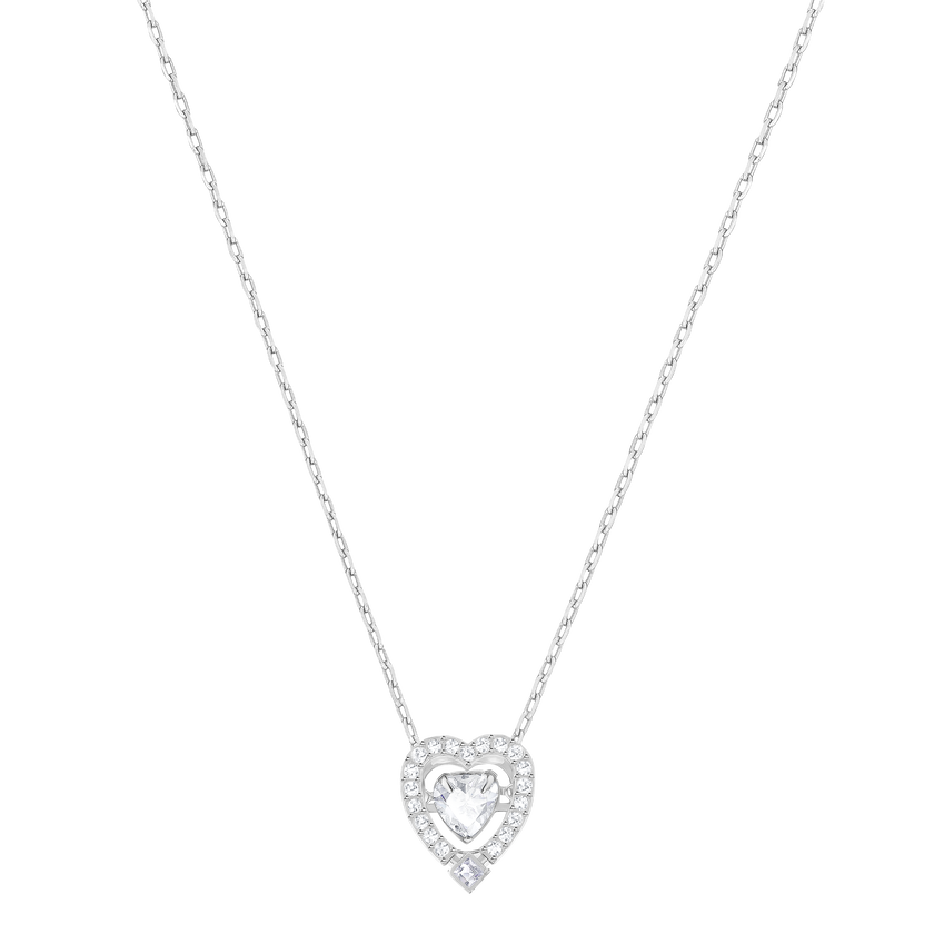 Sparkling Dance Heart Necklace, White, Rhodium Plated