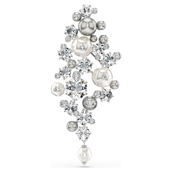 swarovski constella brooch  crystal pearl  round cut  white  rhodium plated