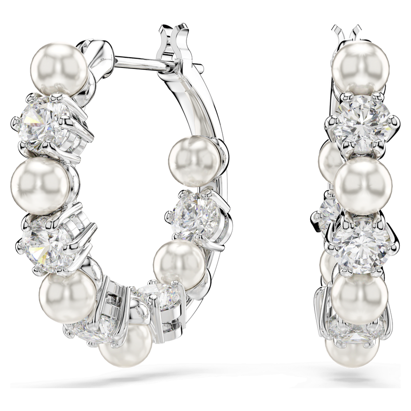 swarovski matrix drop earrings  crystal pearl  round cut  white  rhodium plated