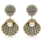 Idyllia clip earrings, Crystal pearl, Shell, White, Gold-tone plated