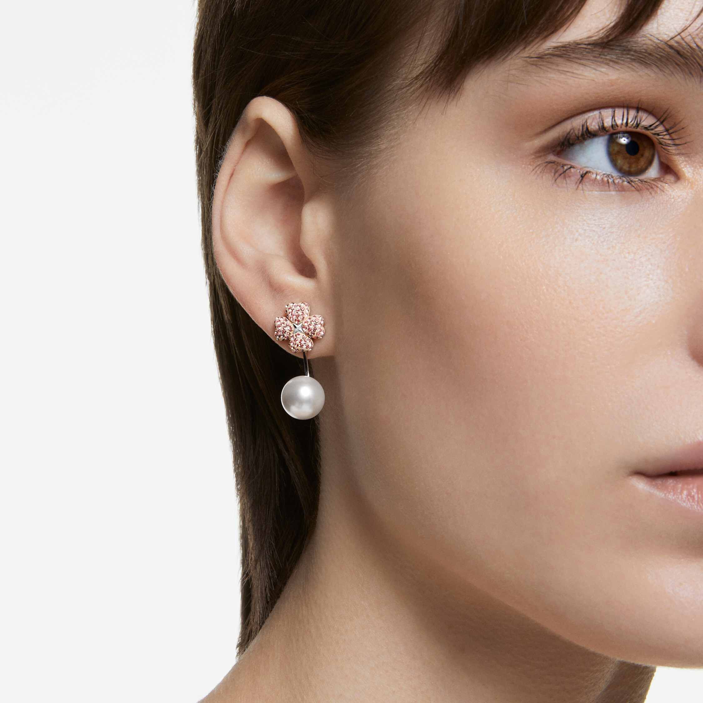swarovski latisha earring jackets  flower  pink  rhodium plated