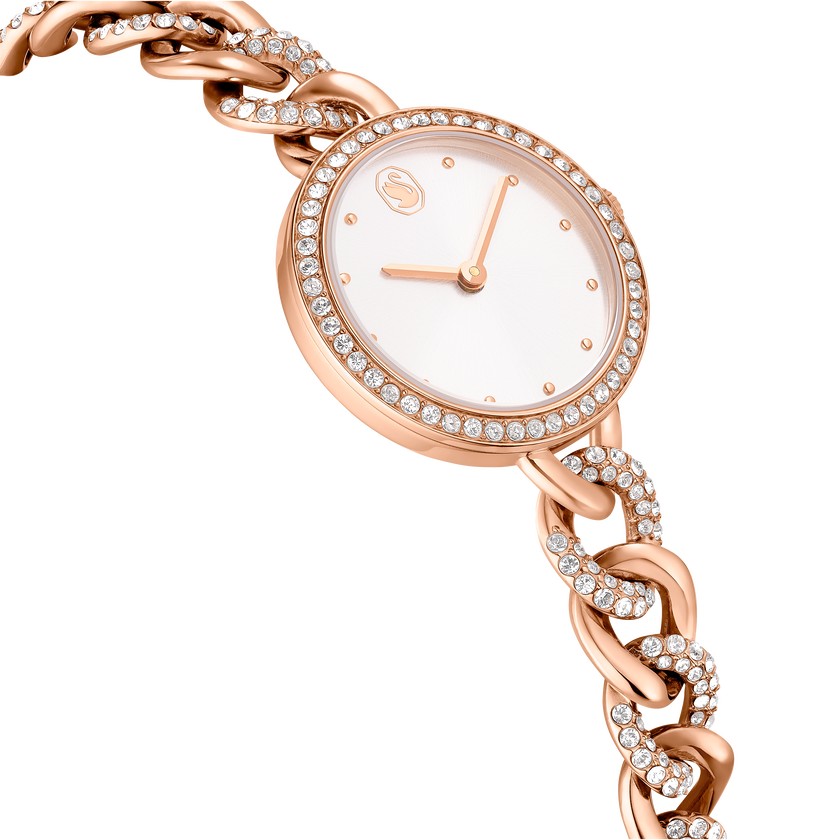 swarovski cocktail round watch  metal bracelet  gold tone  rose gold tone finish