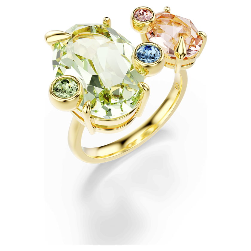 swarovski gema ring  set  3   mixed cuts  multicolored  gold tone plated
