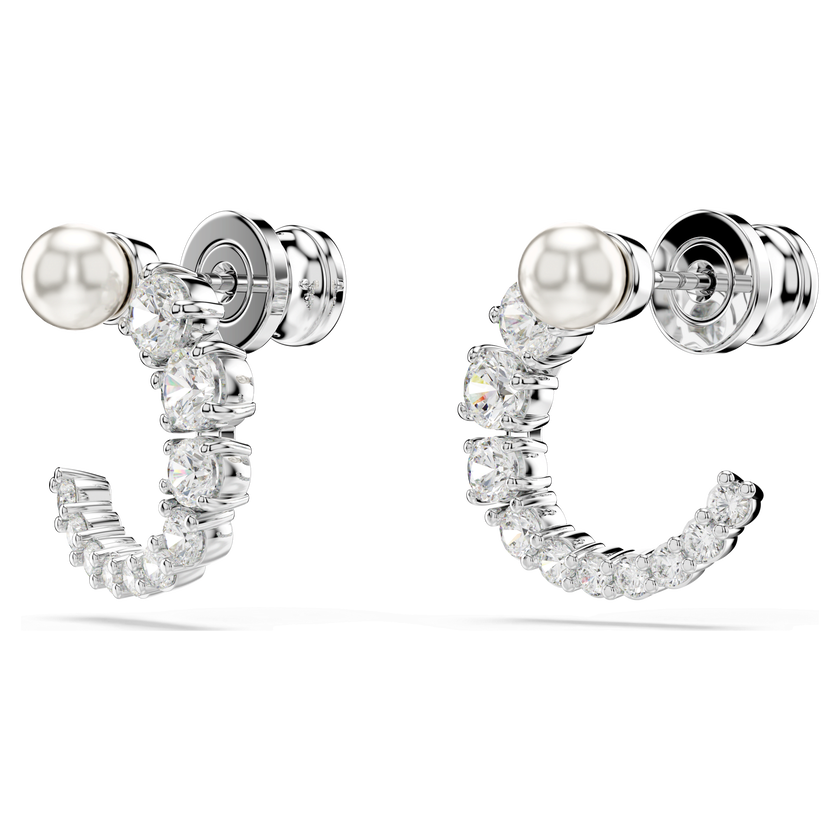 swarovski matrix hoop earrings  crystal pearl  round cut  white  rhodium plated