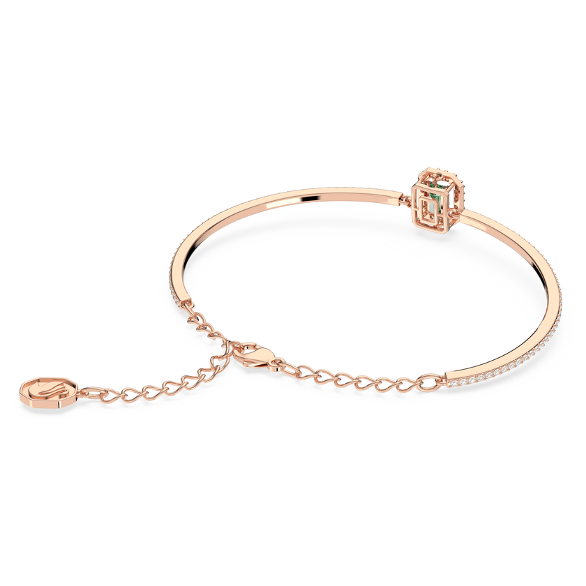 swarovski una bangle  octagon cut  pav   green  rose gold tone plated