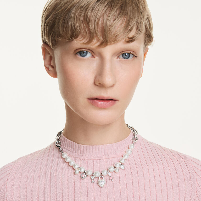 swarovski idyllia necklace  crystal pearl  mixed cuts  white  rhodium plated