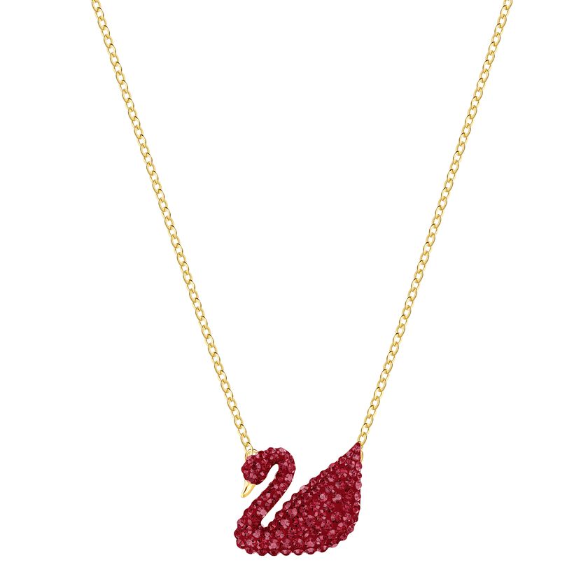 Iconic Swan Pendant, Red, Gold plating