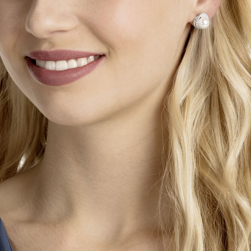 Originally Pierced Earrings Stud, White, Rhodium plating