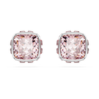 Birthstone stud earrings, Square cut, June, Pink, Rhodium plated