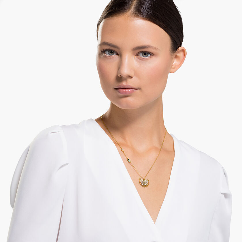Swarovski Symbolic Palm Necklace, Green, Gold-tone plated