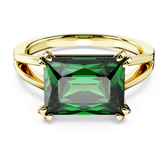 swarovski stilla cocktail ring rectangular cut green gold tone plated