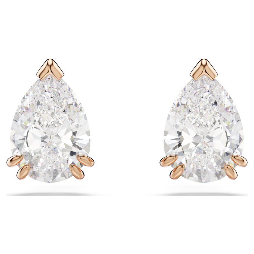 swarovski stilla stud earrings  pear cut  white  rose gold tone plated
