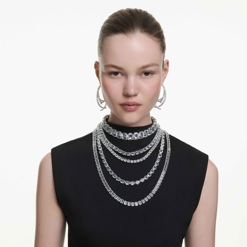 swarovski millenia layered necklace  mixed cuts  white  rhodium plated