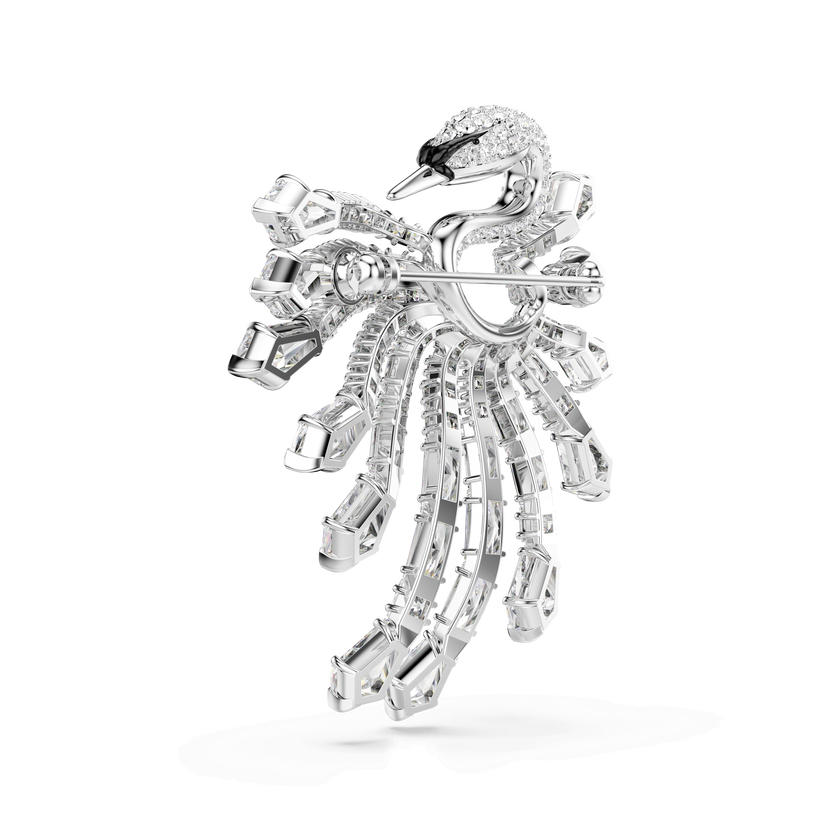 swarovski vienna brooch  mixed cuts  swan  white  rhodium plated
