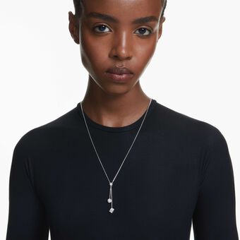 swarovski dextera y pendant  round cut  sphere and cube  white  rhodium plated