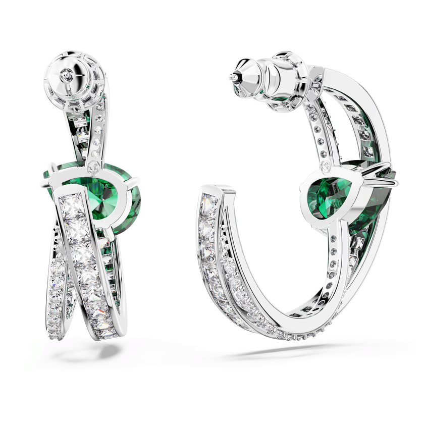 swarovski hyperbola hoop earrings  carbon neutral zirconia  mixed cuts  green  rhodium plated