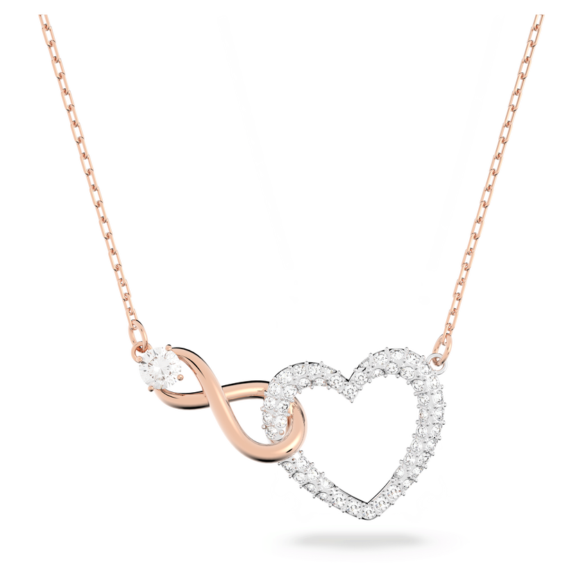 swarovski hyperbola necklace  infinity and heart  white  mixed metal finish