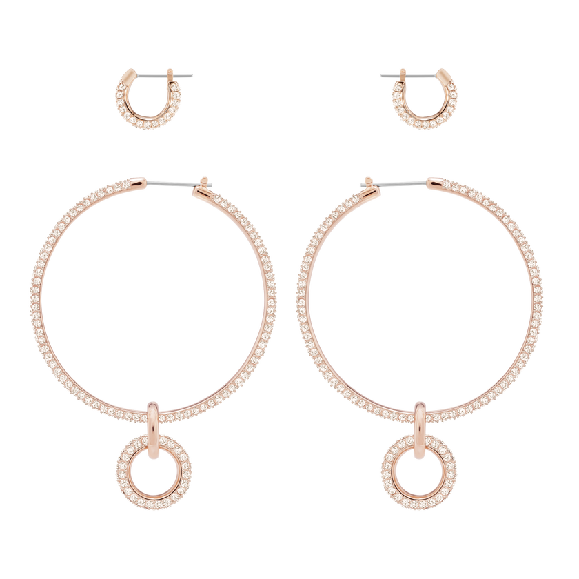 Stone Pierced Earring Set, Pink, Rose Gold Plating