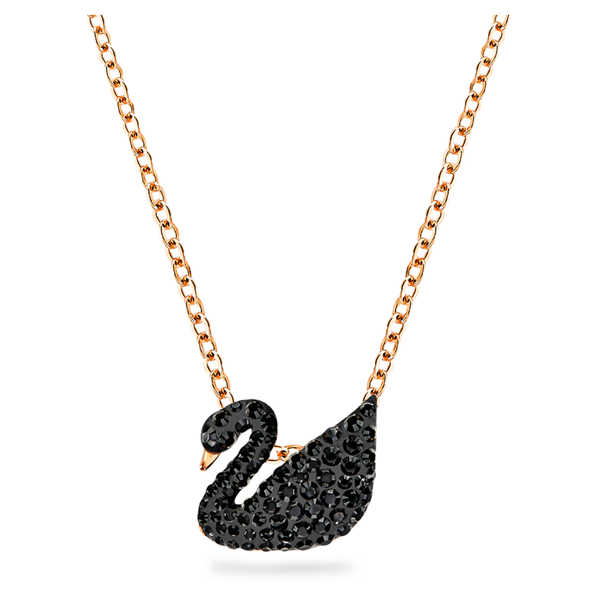 swarovski swan pendant  swan  small  black  18k rose gold finish