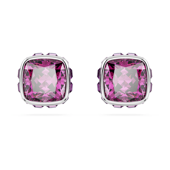 swarovski birthstone stud earrings  square cut  february  purple  rhodium plated