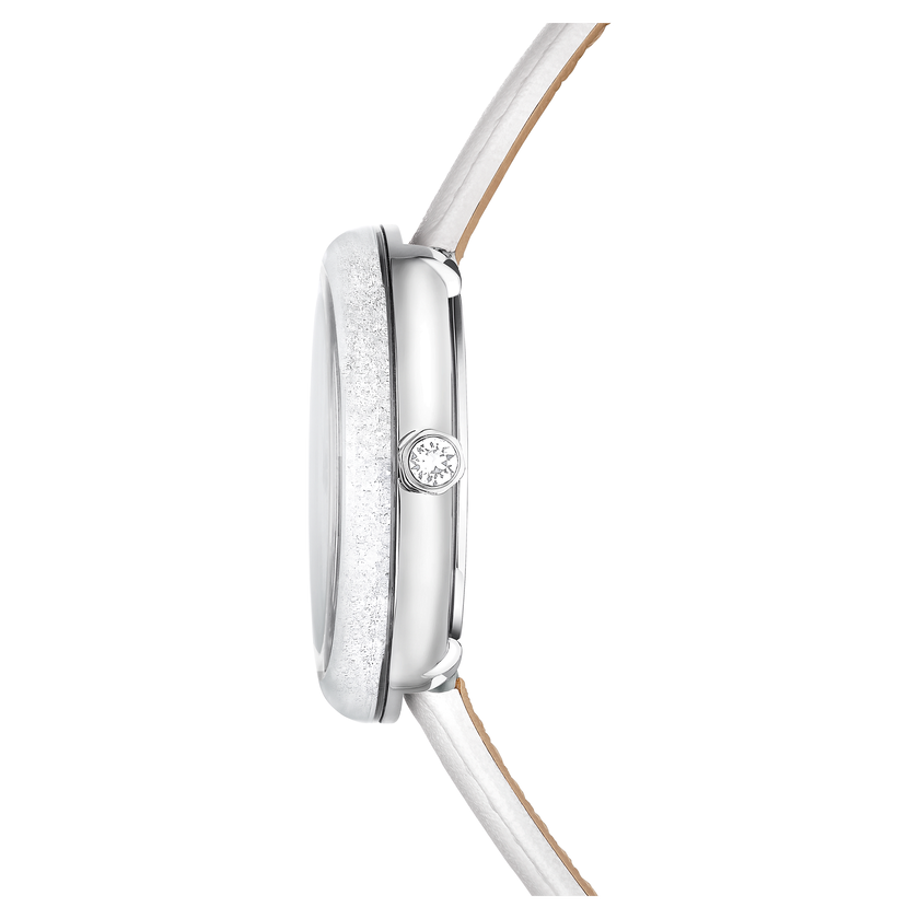 swarovski crystalline lustre watch  swiss made  leather strap  white  stainless steel