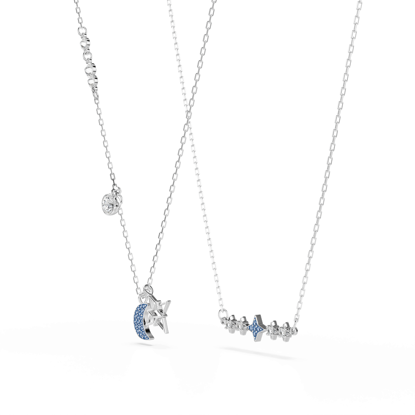 swarovski symbolica necklace  round cut  moon  blue  rhodium plated
