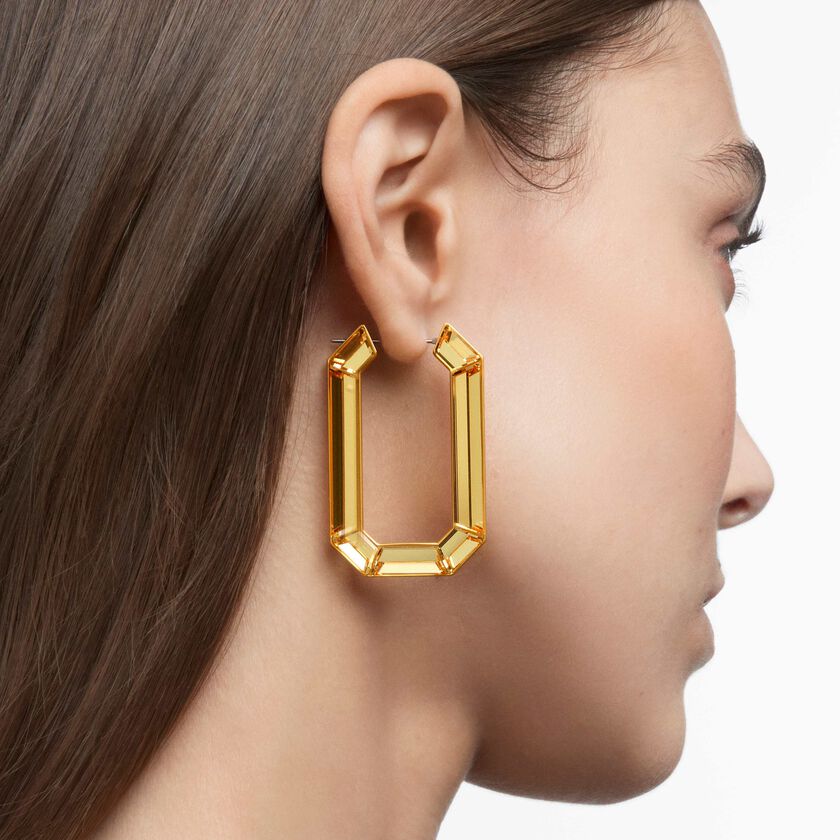 swarovski lucent hoop earrings  statement  octagon shape  yellow