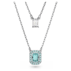 Millenia layered necklace, Octagon cut, Blue, Rhodium plated