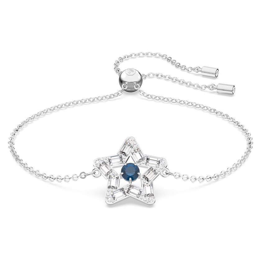 Stella bracelet, Star, Blue, Rhodium plated