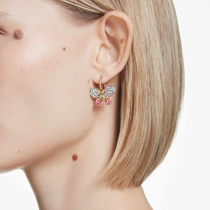 swarovski idyllia drop earrings  mixed cuts  pav   butterfly  multicolored  mixed metal finish