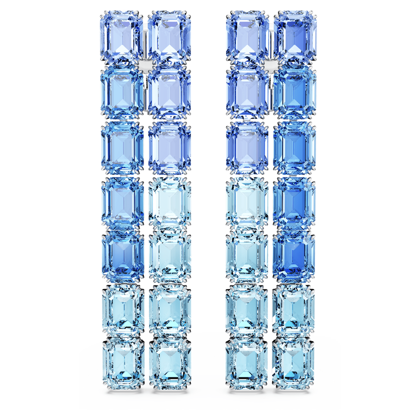 swarovski millenia clip earrings  octagon cut  color gradient  long  blue  rhodium plated