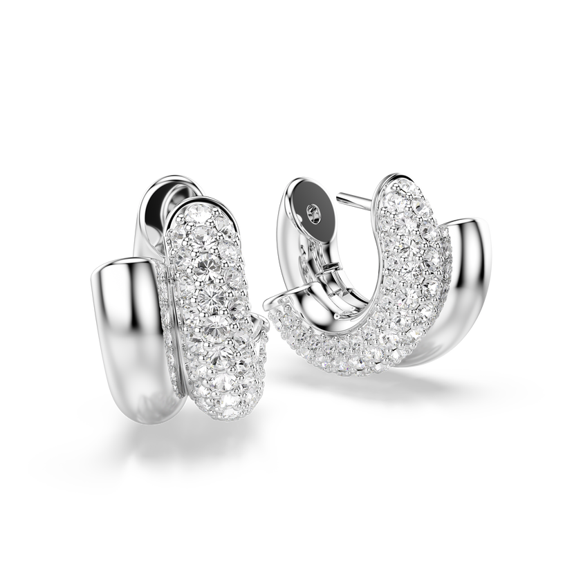 swarovski dextera hoop earrings  round cut  mini  white  rhodium plated